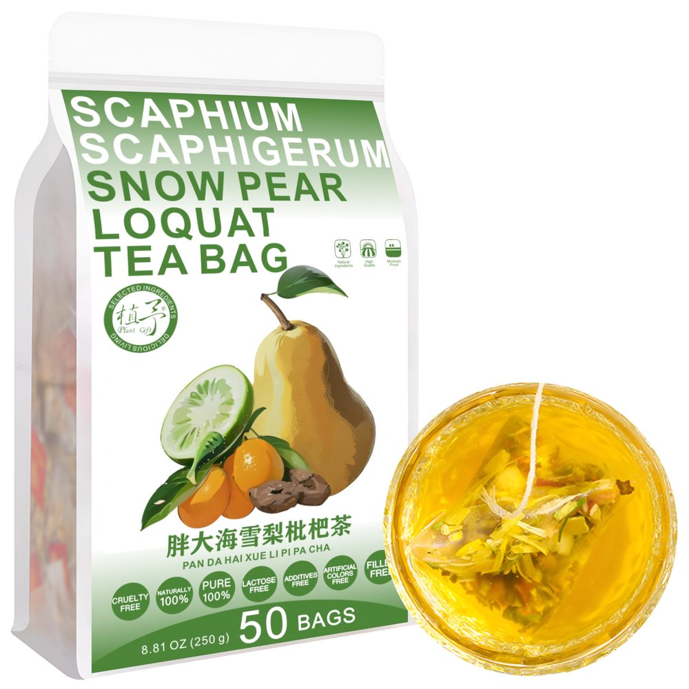 100% Pure Natural Herbal Tea, Scaphium Scaphigerum snow pear Loquat Tea Bag, 250g/8.81oz (5g*50bags),  Bamboo Leaf, Honeysuckle, Gardenia, Tangerine peel, Mint, Combination
