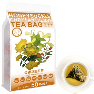 100% Pure Natural Herbal Tea, Honeysuckle Juhua Tea Bag, 250g/8.81oz (5g*50bags)  Goji, Mulberry Leaf, Licorice, Caffeine Free, No Additives, Non-GMO