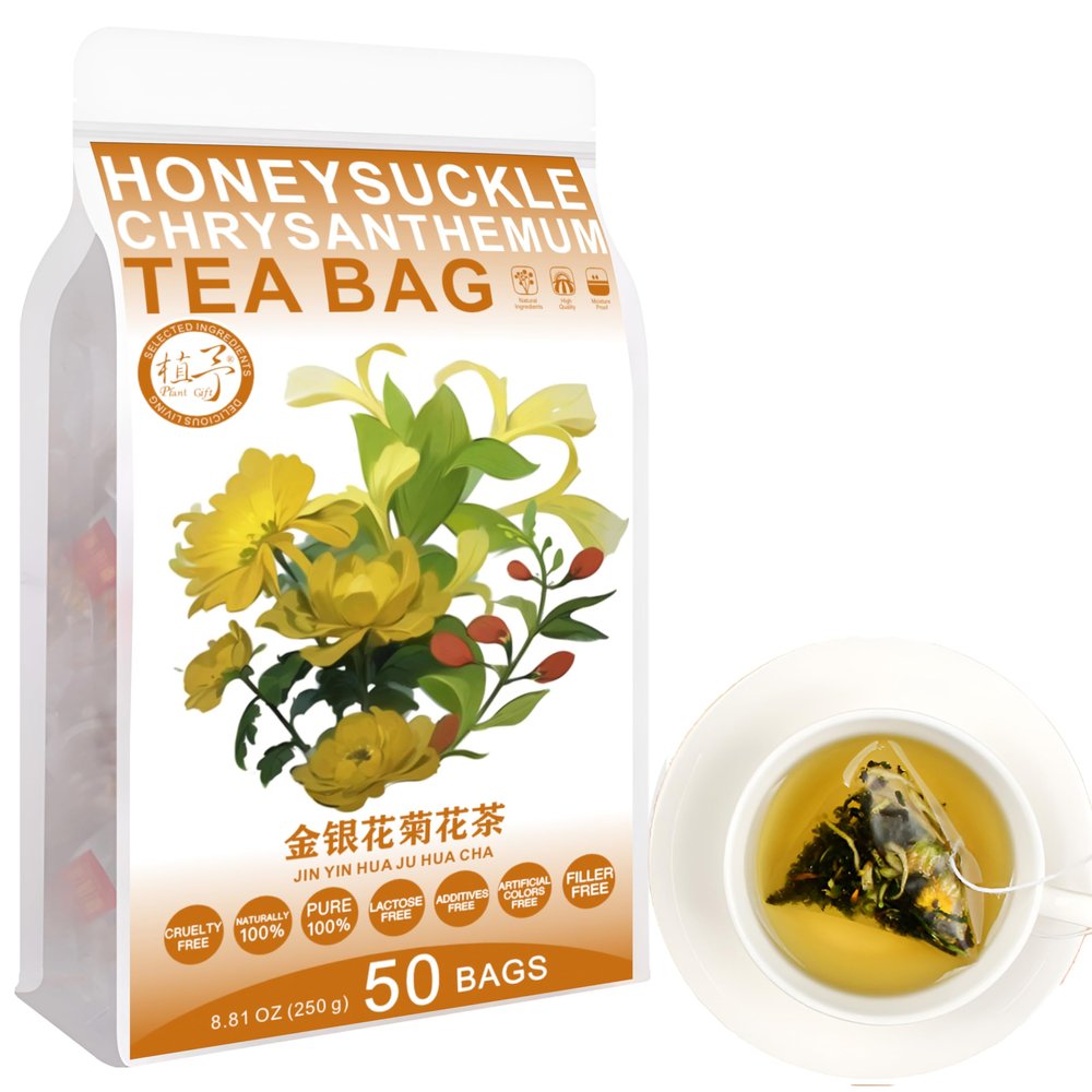 100% Pure Natural Herbal Tea, Honeysuckle Juhua Tea Bag, 250g/8.81oz (5g*50bags)  Goji, Mulberry Leaf, Licorice, Caffeine Free, No Additives, Non-GMO