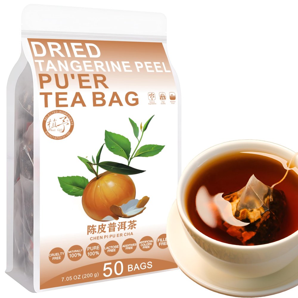 100% Pure Natural Herbal Tea, Dried Tangerine Peel Pu'er Tea Bag, 200g/7.05oz (4g*50bags), , Puer Tea, Orange Peel, Caffeine Free, No Additives, Non-GMO