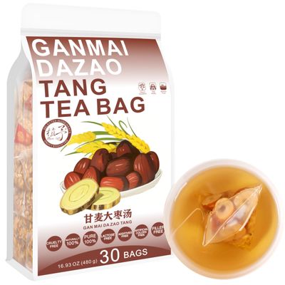 100% Pure Natural Herbal Tea, Ganmai Dazao Tang Tea Bag, 480g/16.93oz (16g*30bags)  Wheat, Licorice, Caffeine Free, No Additives, Non-GMO