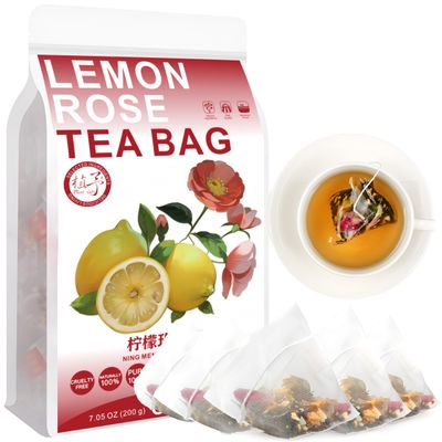 100% Natural Lemon Rose Tea Bag, 200g/7.05oz (4g*50bags)  Dandelion, Chrysanthemum, Rose, Zero Sugar, Caffeine-Free Flavored Delicious Beverage Herbal Tea
