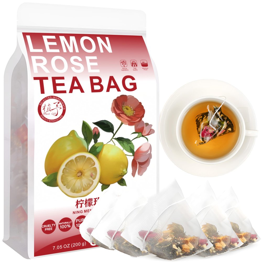 100% Natural Lemon Rose Tea Bag, 200g/7.05oz (4g*50bags)  Dandelion, Chrysanthemum, Rose, Zero Sugar, Caffeine-Free Flavored Delicious Beverage Herbal Tea