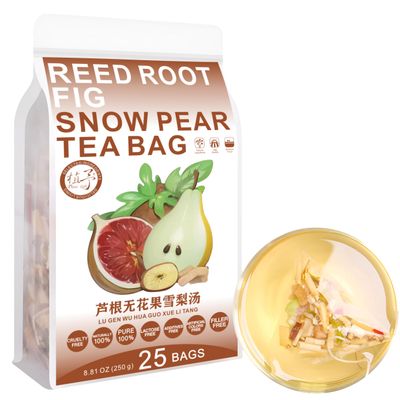 100% Pure Natural Herbal Tea, Reed Root Fig Snow Pear Soup Tea Bag, 250g/8.81oz (10g*25bags), , Baimao Root, Fig, Caffeine Free, No Additives, Non-GMO