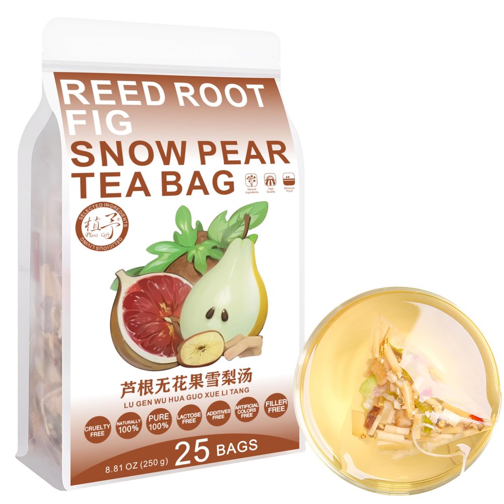 100% Pure Natural Herbal Tea, Reed Root Fig Snow Pear Soup Tea Bag, 250g/8.81oz (10g*25bags), , Baimao Root, Fig, Caffeine Free, No Additives, Non-GMO