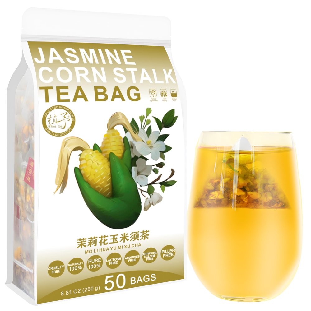 100% Pure Natural Herbal Tea, Jasmine Corn Stalk Tea Bag, 250g/8.81oz (5g*50bags) Corn Grain, Jasmine Flower, Gardenia, Caffeine Free, No Additives, Non-GMO