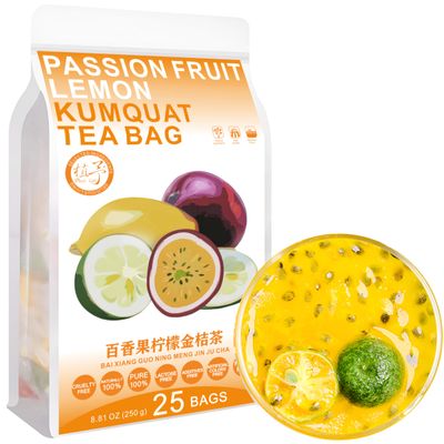 100% Pure Natural Herbal Tea, Passion Fruit Lemon Kumquat Tea Bag, 250g/8.81oz (10g*25bags), , Caffeine Free, No Additives, Non-GMO