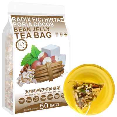 100% Pure Natural Herbal Tea, Radix Fici Hirtae Poria cocos Bean Jelly Tea Bag, 250g/8.81oz (5g*50bags)  Tartary buckwheat, Coix seed, Poria cocos, Caffeine Free, No Additives, Non-GMO