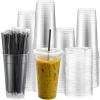 Nuogo 100 Set 32oz Clear Plastic Cups with Flat Lids and Straws, PET Plastic Cups with Lids Colored Straws Drinking Disposable Cup for Ice Cream Cold Drink Iced Coffee Tea Juice(Black) view 1