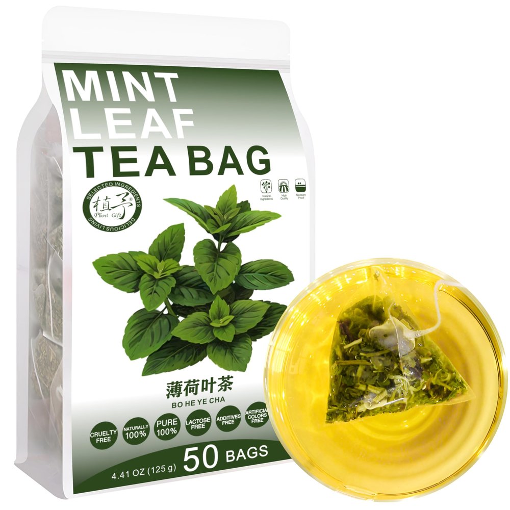 100% Pure Natural Herbal Tea, Mint Leaf Tea Bag, 125g/4.4oz (2.5g*50bags), Peppermint Tea Tea, Loose Leaf Fresh Mint Leaves (Menta Piperita) Caffeine Free, No Additives, Non-GMO