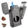 SCARRA Cigar Torch Lighter, Multi-Function 3-in-1 Torch Lighter Gift for Men, Butane Lighters Built-in Cigar Holder & One-Touch Cigar Cutter V Cut, Windproof Triple Jet Flame Lighter for Men view 1