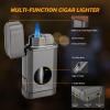 SCARRA Cigar Torch Lighter, Multi-Function 3-in-1 Torch Lighter Gift for Men, Butane Lighters Built-in Cigar Holder & One-Touch Cigar Cutter V Cut, Windproof Triple Jet Flame Lighter for Men view 2