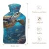 Hot Water Bottle with Soft Cover, Watercolor Sea Life 1L Warm Water Bag for Menstrual Cramps, Ocean Animal Neck And Shoulder Pain Relief, Ideal for Hand & Feet Warmer for Kids, Men & Women, Hot & Cold view 2