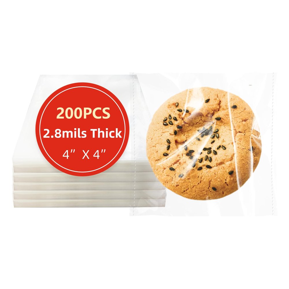 DTmasao 4x4 Inches 200 PCS Cookie Bags for Gift Giving,Self Sealing Cellophane Clear Resealable Cellophane Bags Self Adhesive Individual Cookie for Packaging 200Pieces 4"x4"