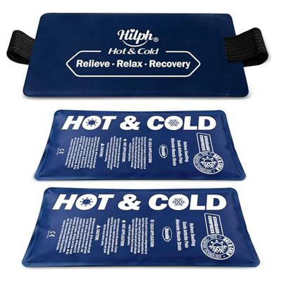 Hilph Ice Packs for Injuries Reusable (3-Piece Set), Large Gel Hot Cold Ice Packs with Strap for Back, Shoulder, Hip and Knee, Flexible Ice Wrap Cold Compress for Joints & Muscle Pain (10.8" x 5.5")