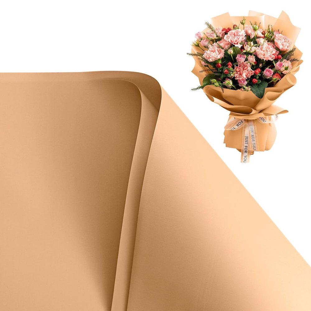 YOLUFER 20 Sheets Flower Wrapping Paper,Waterproof Floral Bouquet Wrapping Paper,Florist Supplies Packaging Paper for Bouquet DIY Crafts (22.8x22.8 Inch) (Dark Khaki)