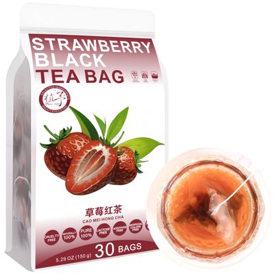 100% Natural Strawberry black Tea Bag, 150g/5.29oz (5g*30bags)  Strawberry black Tea Bag Fruit Herbal Tea Blends for Tea Fresh, Fruit Iced Spice Loose Leaf
