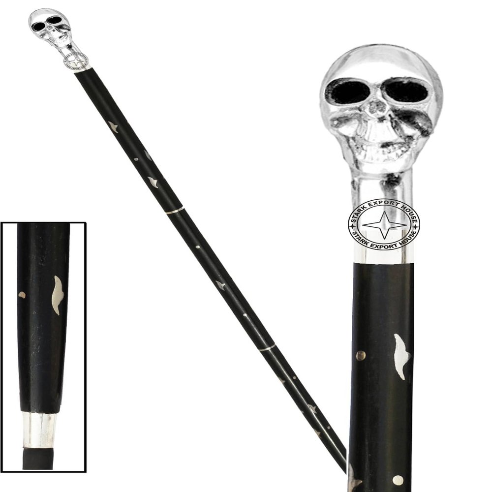 Walking Cane Rosewood Designer Wooden Walking Stick with Brass Nickel Handle Gift for Men & Women 37 inch Black (SFRI)