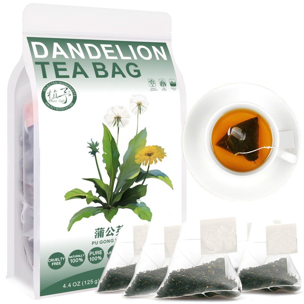 100% Natural Dandelion Tea Bag, 125g/4.4oz (2.5g*50bags) Dandelion Fresh, All-Natural, Non-GMO, No Sugar, No Caffeine, No Gluten, Vegan.