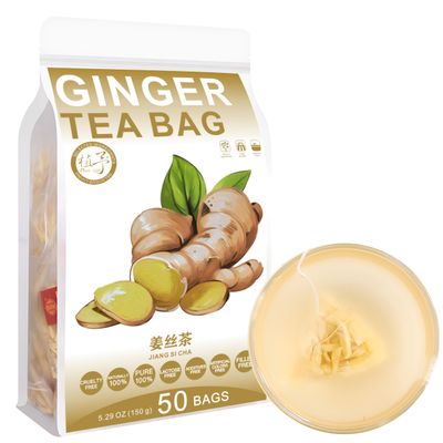 100% Pure Natural Herbal Tea, Ginger Tea Bag, 150g/5.29oz (3g*50bags),  Ginger Root Tea, Caffeine Free, Naturally Pure Ginger No Additives, Non-GMO