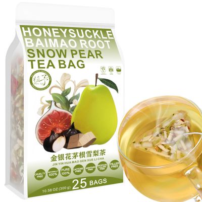 100% Pure Natural Herbal Tea, Honeysuckle Baimao Root Snow pear Tea Bag, 300g/10.58oz (12g*25bags), , Goji, Mulberry Leaf, Licorice, No Additives, Non-GMO