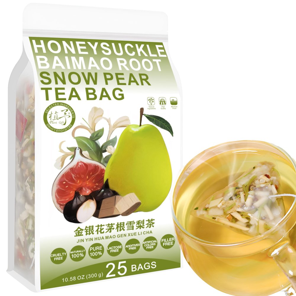 100% Pure Natural Herbal Tea, Honeysuckle Baimao Root Snow pear Tea Bag, 300g/10.58oz (12g*25bags), , Goji, Mulberry Leaf, Licorice, No Additives, Non-GMO