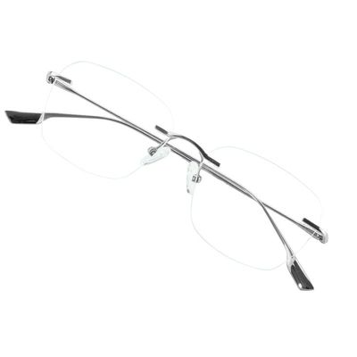 VisionGlobal Pure Titanium Frame for men/women Blue Light Blocking,Hand-set Diamond Fashion Glasses (Silver Clear, No Magnification)