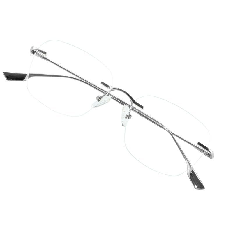 VisionGlobal Pure Titanium Frame for men/women Blue Light Blocking,Hand-set Diamond Fashion Glasses (Silver Clear, No Magnification)