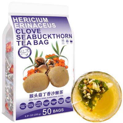 100% Pure Natural Herbal Tea, Hericium erinaceus clove Seabuckthorn Tea Bag, 250g/8.81oz (5g*50bags) , , Orange peel, Mulberry Leaves, Licorice, Poria cocos, Bergamot, Yam, Barley, Caffeine Free, No Additives, Non-GMO