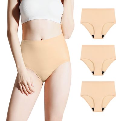 BATTEWA Incontinence Underwear for Women Washable, Leak Proof Underwear High Absorbency, Bladder Leak Underwear Protective Briefs, Seamless Panties 50ml, 3 Pack (Beige, X-Large)