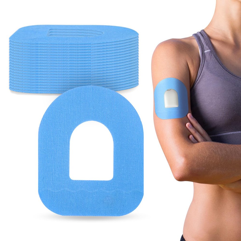 20 Pack Adhesive Patches for omnipod 5 - Waterproof Sensor Covers, Easy to Use Pre-Cut Blue Overpatches Long 10-14 Days Protection by YOUSHARES (Blue)