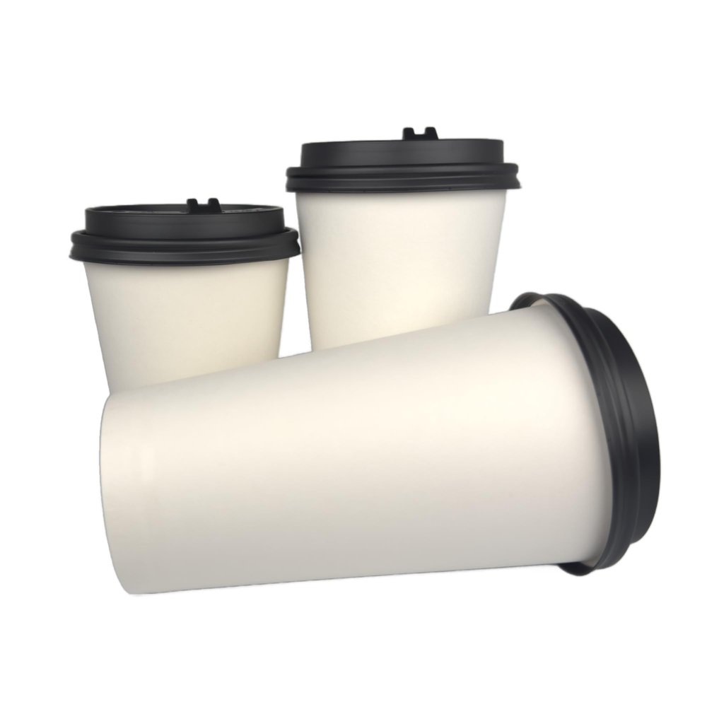 12 oz. Disposable Paper Cups with Lids - White Hot Coffee & Tea To-Go Cups - Convenient Takeout Beverage Solution (Paper Cups with Black Dome Lids, 200)