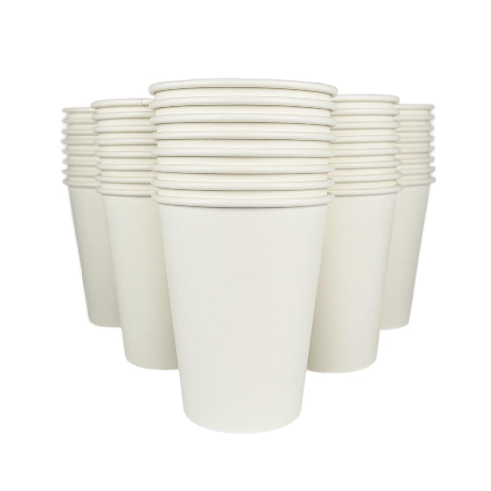 12 oz. Disposable Paper Cups with Lids - White Hot Coffee & Tea To-Go Cups - Convenient Takeout Beverage Solution (Paper Cups Only, 50)