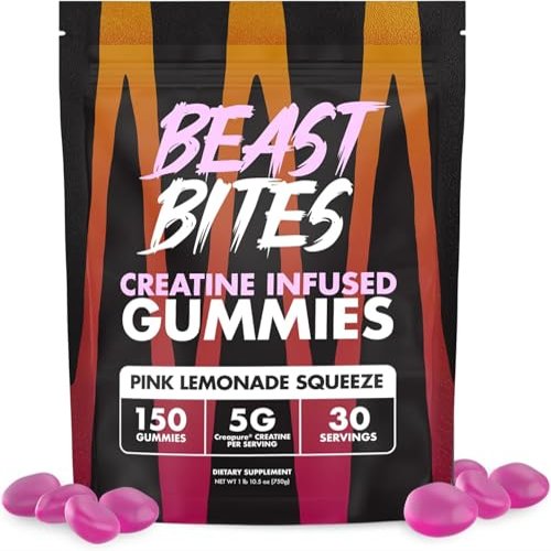BEAST BITES - Creatine Infused Gummies - 5g Creapure Creatine Monohydrate Per Serving - NSF Certified for Sport - 30 Servings (Pink Lemonade)