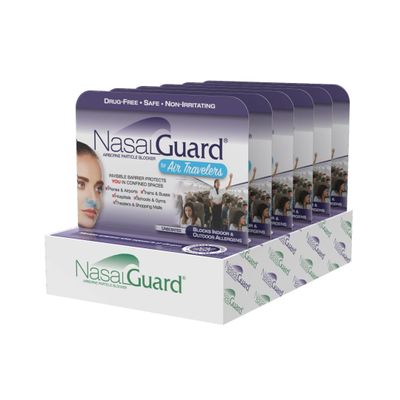 NasalGuard Airborne Particle Blocker Nasal Gel for Air Travelers - Drug-Free, Non-irritating, Non-drowsy, Airplane Travel Approved - Over 150 Applications Per Tube (Unscented, 3g, Pack of 6)