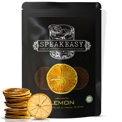 LEMON Dehydrated Lemon Slices 3.5oz (Approx. 50 Slices) | Speakeasy Premium Dried Lemon Garnish for Cocktails, Tea, and Beverages | Craft Mixology Citrus Fruit