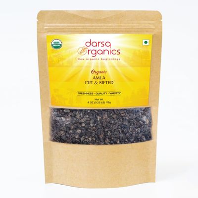 Darsa Organics Dried Amla Indian Gooseberry 4oz - Organic Amla Fruit Cut & Sifted - USDA Certified Non-GMO, Vegan, Kosher and Gluten Free - Vitamin C Rich Gooseberry for Tea, Hair Growth and Skin Immunity