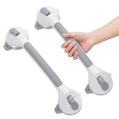 16.5 Inch Shower Handles for Elderly Suction Heavy Duty 300 Lbs (2 Pack), Safety Grab Bars for Shower with Indicators, Removable Shower Handrails for Seniors, Elderly, Handicap, No Drilling (Gray)