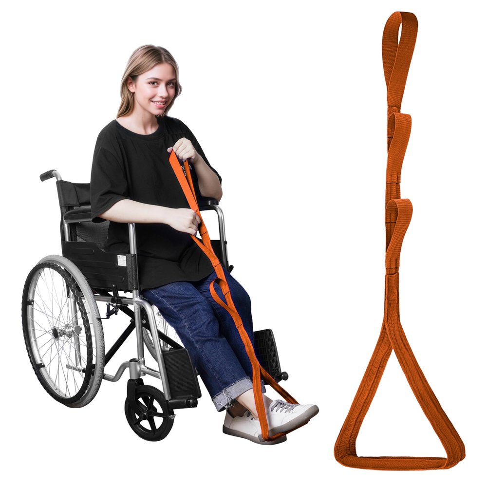 42 Inch Long Leg Lifter,Leg Lifter After Hip Replacement All Over with Aluminum Rod, Hip Kit for Seniors Total Hip Replacement Prime Large Rigid Foot Loop &Sturdy Multiple Handles(Orange)