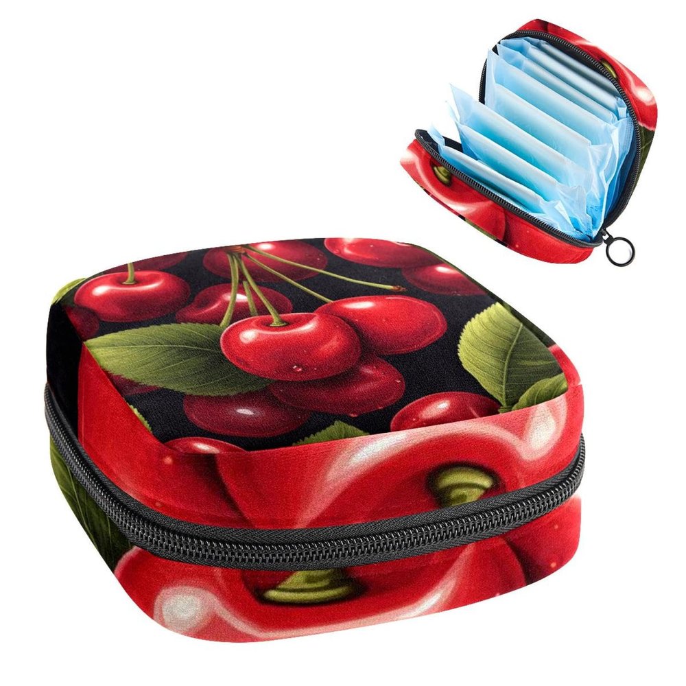 RODAILYCAY Tampons Holder for Purse, Portable Feminine Menstruation Pad Holder, Cherry Cute Sanitary Napkin Storage Bag for Women