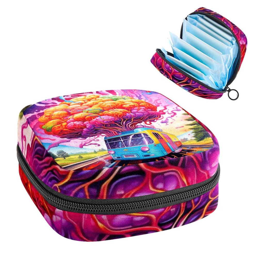 RODAILYCAY Sanitary Pads Bags, Brain and Bus Menstrual Cup Pouch Nursing Pad Holder, First Period Kit Bags for Teen Girls Women Ladies