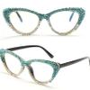 ICARA Oprah style Bling Rhinestone Cat Eye Reading Glasses for Women Shiny Diamond Blue Light Blocking Ladies Readers (blue/ab, 3, x) view 2