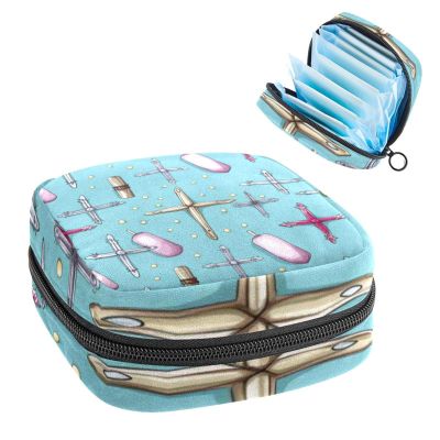 RODAILYCAY Sanitary Napkin Storage Bag for Feminine Pads, First Period Kit for Women, Easter Cross Portable Menstrual Period Sanitary Pouch