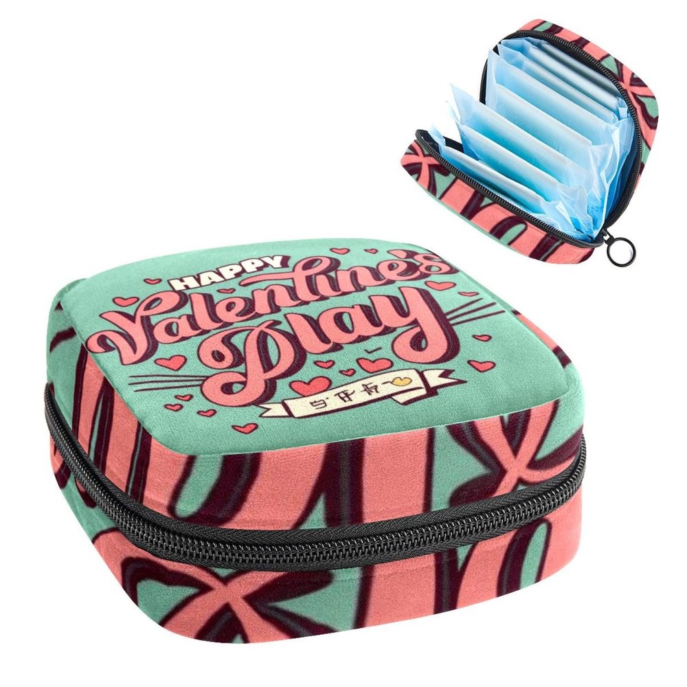 RODAILYCAY Sanitary Napkin Storage Bag, Zipper Period Pouch for Teen Girls Women, Portable Menstrual Tampons Collect Bags Happy Valentine's Day