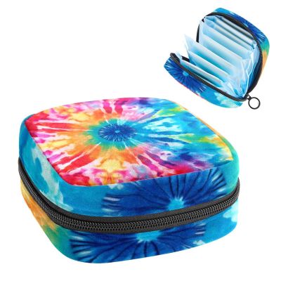 RODAILYCAY Sanitary Napkin Storage Bag for Feminine Pads, First Period Kit for Women, Colorful Tie Dye Portable Menstrual Period Sanitary Pouch