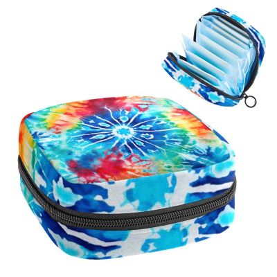 RODAILYCAY Period Bags for School, Sanitary Napkin Storage Bag for Feminine Pads, Colorful Tie Dye Ladies Menstrual Cup Pouch Sanitary Pads Organizer