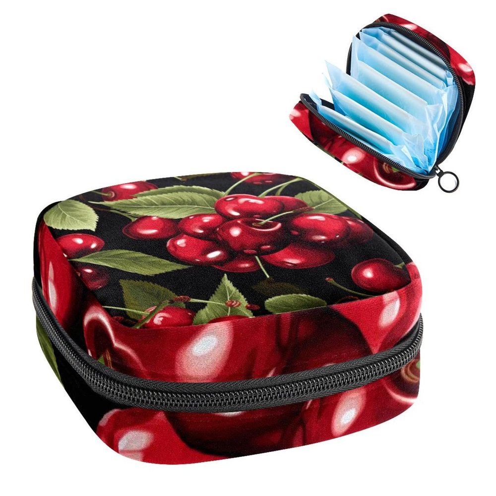 RODAILYCAY Cherry Sanitary Napkin Storage Bag, Tampons Collect Holder Purse, First Period Kit for Girls Women, Pad Bag for Period for School