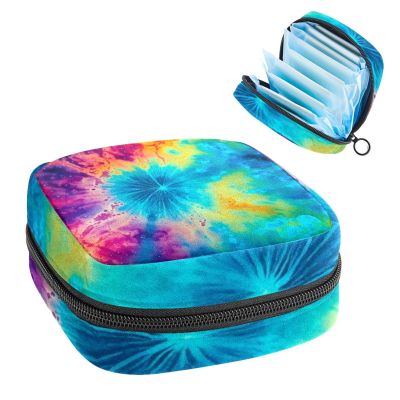 RODAILYCAY Sanitary Napkin Storage Bag for Feminine Pads, First Period Kit for Women, Colorful Tie Dye Portable Menstrual Period Sanitary Pouch
