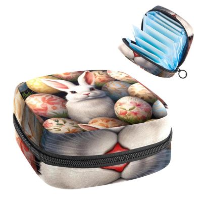 RODAILYCAY Period Bags for School, Sanitary Napkin Storage Bag for Feminine Pads, Happy Easter Egg Bunny Ladies Menstrual Cup Pouch Sanitary Pads Organizer