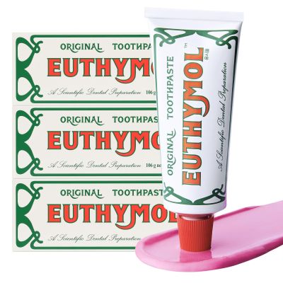 EUTHYMOL Original Pink Toothpaste (3.7fl oz*3, Pack of 3) - Fluoride-Free Toothpaste for Sensitive Teeth & Gum. Bad Breath, Cavity Prevention, 12-Hour Long Lasting Freshness with Wintergreen